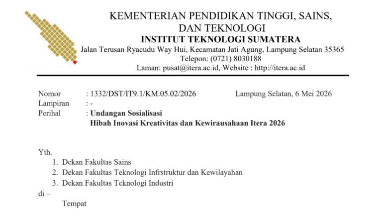 Undangan Sosialisasi Hibah Inovasi Kreativitas dan Kewirausahaan Itera 2026