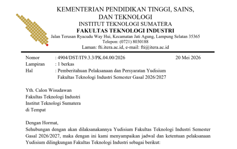 Pemberitahuan Pelaksanaan dan Persyaratan Yudisium Fakultas Teknologi Industri Semester Gasal 2026/2027